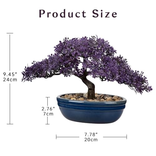 Künstlicher Lila Bonsai Baum – Elegant im Keramiktopf – Ideales Accessoire für Home-Office & Dekoration – 24CM Podocarpu