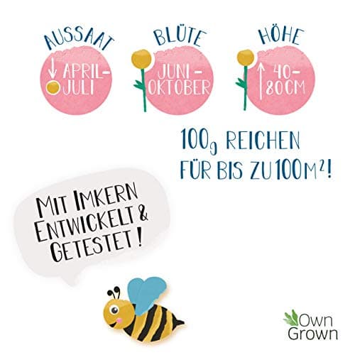 Bienenwiese Blumenmischung: Premium Saatgut für bunte Bienenweide - bienenfreundlich - ein- und mehrjährig - 100g OwnGro