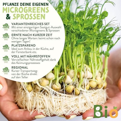 Valeaf BIO Microgreens Set - 8 Sorten Microgreens und Keimsprossen Samen für Anfänger inkl. Kresse und Alfalfa I Keimspr