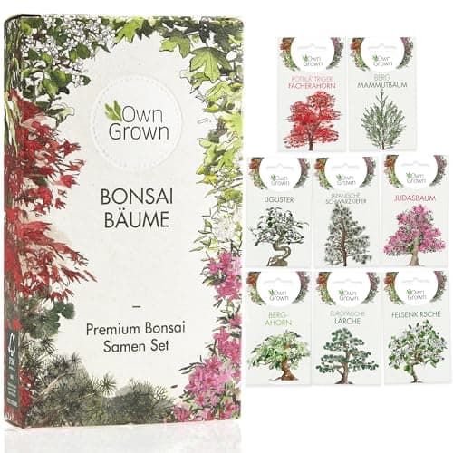Premium Bonsai Samen Set mit 8 Bonsai Saatgut Sorten – 40 Samen für den Mini Garten und Zen Garten – Idealer Anfang für