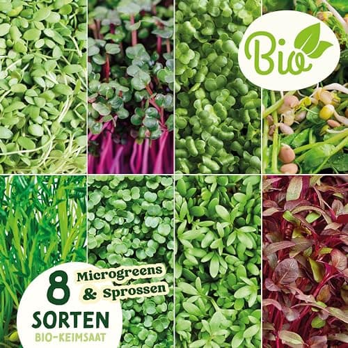 Valeaf BIO Microgreens Set - 8 Sorten Microgreens und Keimsprossen Samen für Anfänger inkl. Kresse und Alfalfa I Keimspr